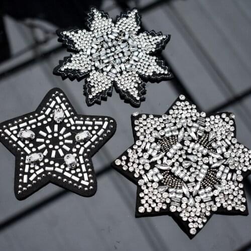Big Snowflake beaded patch vintage embroidered applique DIY T-shirt jacket coat sweater sew on bag decoration patches