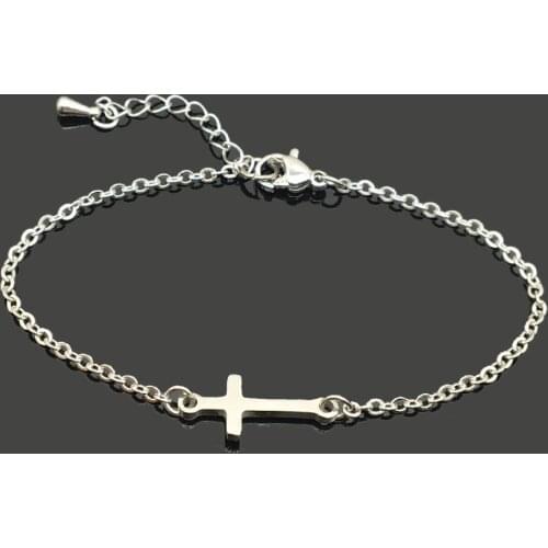 High Quality Cross Charm Stainless Steel Chain Bracelet Stainless Steel Cross Pendant Chain Bracelet