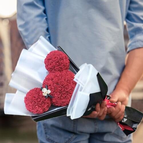 Handmade Rose Bouquet Artificial Flower Bouquet Rose Bubble Eternal Flower Bear For Valentines Day Mother Day Gift #W0