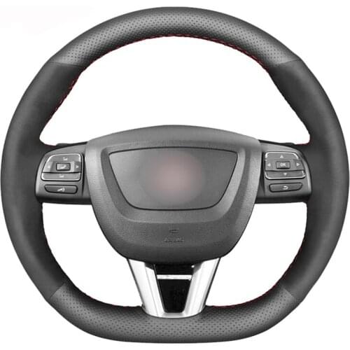 Black Suede Artificial Leather Hand-stitched No-slip Car Steering Wheel Cover for Seat Leon (Cupra) MK2 1P 2009-2012