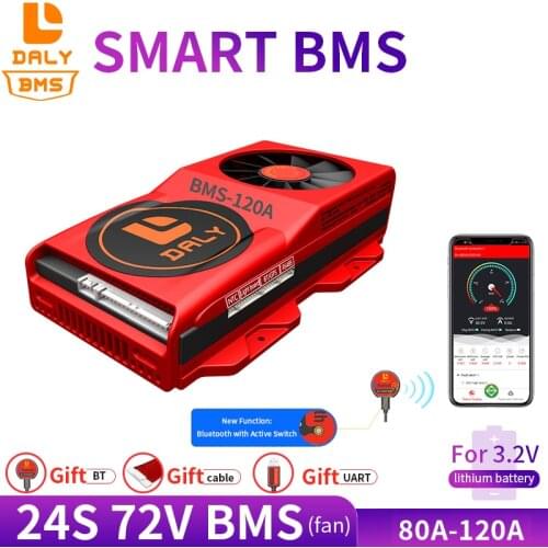 Daly 18650 3.2v smart bluetooth bms 24S 72V 80A 100A 120A Bluetooth 485 to USB device NTC UART LiFepo4 Battery BMS With Fan