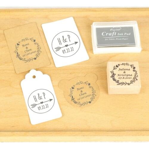 Personalized logo wooden Stamp With100pcs Tags DIY Invitation stationery rustic wedding decoration Baby Shower Party Favor