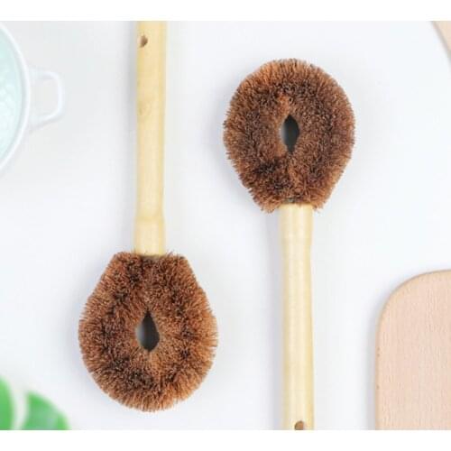 Coconut Fiber Long Hand Pot Washing Brush Non-Stick Oil Bowl Brush for Kitchen Cleanup/Decontamination