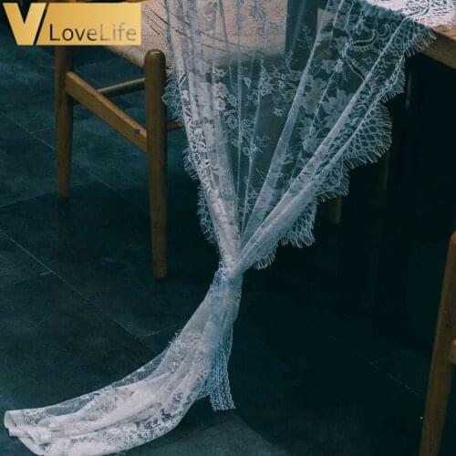70X300cm Wedding Lace Table Runner White Boho Theme Anniversaries Party Decoration Fringe Side Floral Pattern