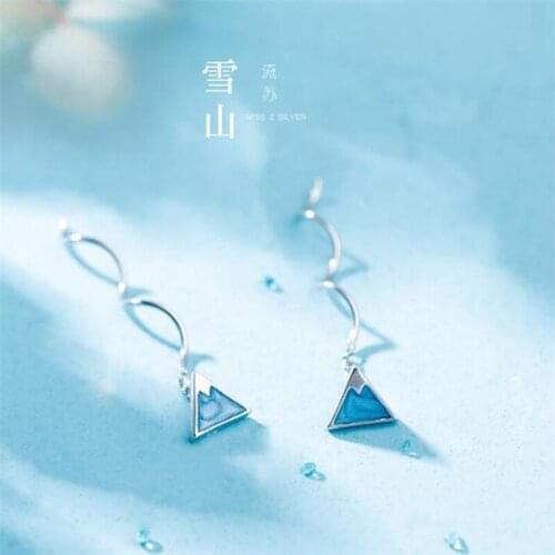 Season Gate 925 Sterling Silver Geometric Creative Triangle Wave Blue Mountain Fashion Earrings Women Girls Jewelry Gift SE037