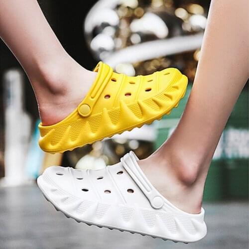 JALANJALKI Summer Women Clogs Outdoor Beach Men Sandals Non-slip Sole Light EVA Shoes Femal Casual Slip-on Croc Solid Slippers