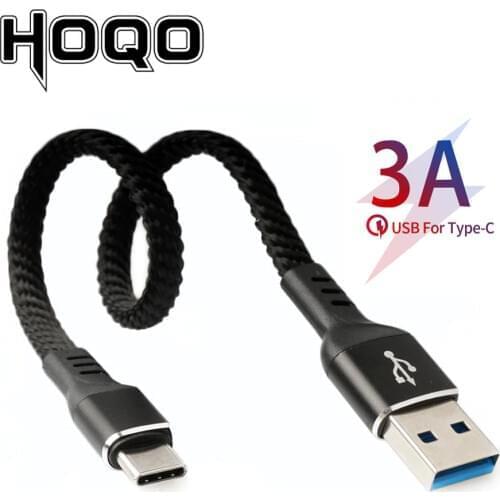 Usb type-c short cable Typec flat braided usb c metal nylon cord for Samsung galaxy s10 Sony Xiaomi Android Phone