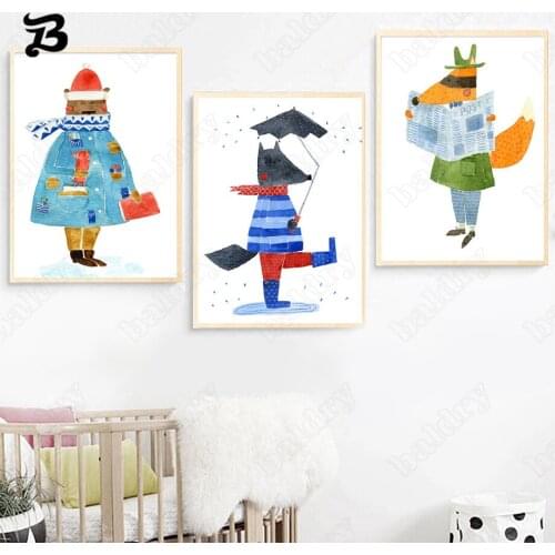 Canvas Painting Wall Art Animals Color Bear Fox Cartoon Poster and Prints Wall Pictures for Kid Bedroom Baby Boy Girl Room Decor