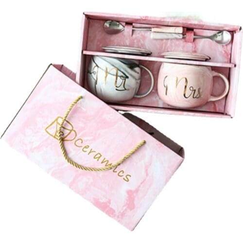 Luxury Gift Pink Golden Ceramic Marble Coffee Cup Newlyweds Lover Milk Tea Breakfast Cup Couple Milk Cup
