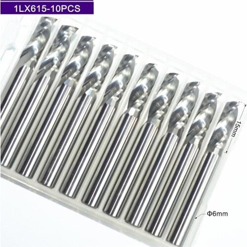6mm*15mm,10pcs,Free shipping 1 Flute End Mill,CNC machine milling Cutter,Solid carbide woodworking tool,PVC,MDF,Acrylic,wood