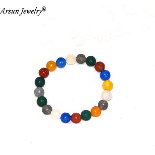 Red, Green, Blue, Gray and Yellow Multicolor Agate Round Beads Carved Clouds Pattern Bead String Female Bracelet Free Shipping