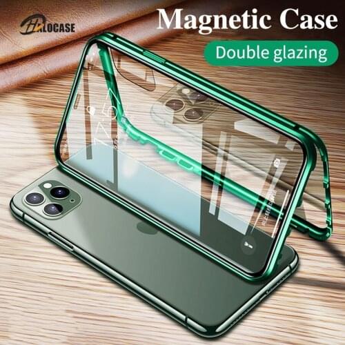 Metal Magnetic Adsorption Case For iPhone 11 Pro X XS Max XR Double-Sided Glass Magnet Cover For iPhone 7 8 6 6s Plus Se 2020