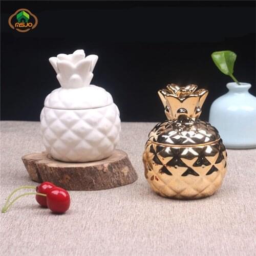 MSJO Jewelry Storage Tank Organizer for Women Ceramic INS Style Pineapple Box Dustproof Cover Home Deco Desktop Organization Box