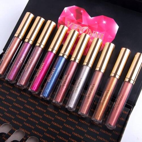 10 Colors set Glitter Lipgloss Makeup Waterproof Lasting Shining Diamond Lipgloss Liquid Cosmetics Professional Levre Rouge