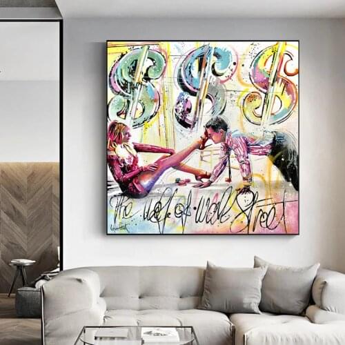 Wolf of Wall Street Graffiti Canvas Painting Modern Abstract Posters and Prints Wall Art Picture for Living Room Home Decoration