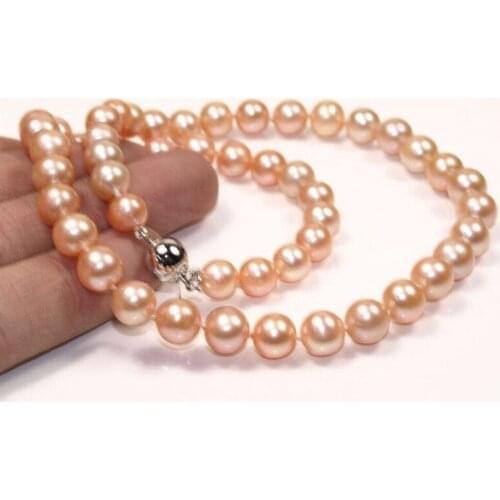 NATURAL 10-11MM SOUTH SEA GOLD PINK PEARL NECKLACE 18 INCH YELLOW BALL BUCKLE >free shipping