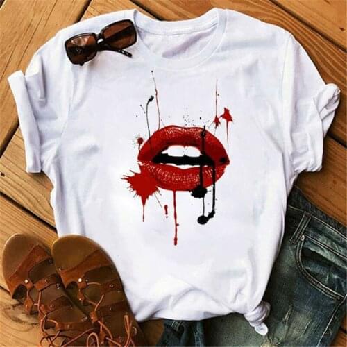 Online trend Colourful Lips Letter Women T Shirt Short Sleeve O Neck Loose Women Tshirt Ladies Tee Shirt Tops Clothes