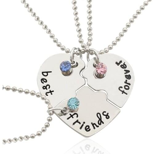 Fashion Best Friend Pendant Necklace 3 Pieces / Set Of Broken Heart Chain Necklace Inlaid Mens And Womens Rhinestone Jewelry