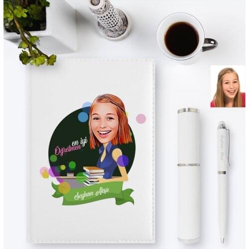 Personalized Best Teacher Caricature of 2020 Leather Organizer & Pen Gift set-2