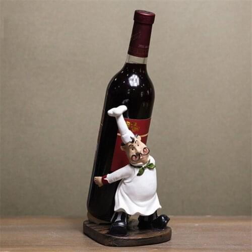 21cm Chef Statue Cook Figurines Resin Wine Holders Rack Cute Kitchen Craft Gift Cafe Shop wine stand bar accessories home bars