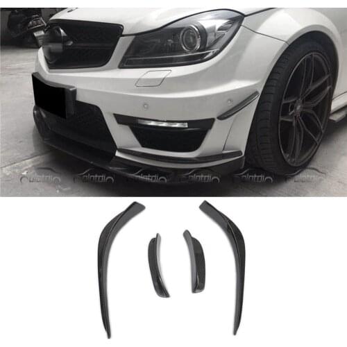 4pcs Carbon Fiber Front Bumper Splitters Chins Canards For Mercedes Benz W204 C63 AMG 2011-2013