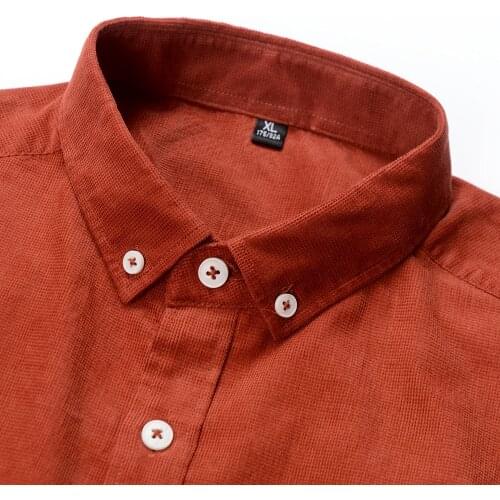 Shirt Casual Mens Corduroy Pure Cotton Long Sleeve Brown Thick Winter XXL Regular Fit New Model Male Button Down