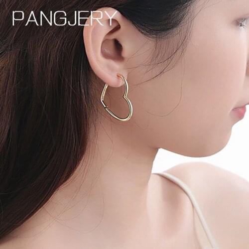 PANGJERY Prevent Allergy 925 LOVE Heart Hoop Earrings for Women INS Fashion Simple Temperament Geometric Engagement Jewelry Gift