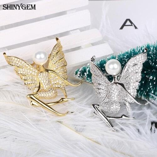 SHINYGEM Elegant Fairy Brooch Gold & Silver Color Enamel Pin Brooches For Women Unique Fashion Women Clothing Accessories Brooch