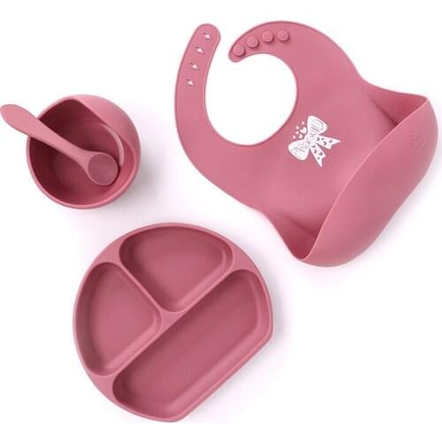 4Pcs/1Set Silicone Baby Feeding Bowl Tableware Waterproof Spoon Non-Slip Crockery BPA Free Silicone Dishes for Baby Tableware