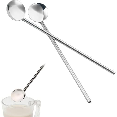 Creative Reusable Drinking Straws Spoon Stainless Steel Drinking Straw Cocktail Stirring spoon Bar Milk Coffee stirring tools