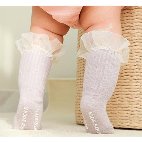 Spring Lace Baby Girls Socks Cute Solid Color Infant Toddler Non Slip Socks Newborn Girls Toddler Floor Socks