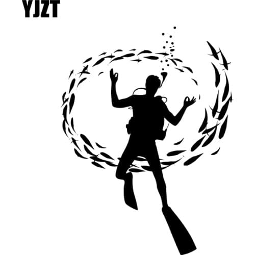 YJZT 13.4*17.6CM Interesting Scuba Diver Mask Water Deep Dive Fish Car Sticker Vinyl Decor C12-0696
