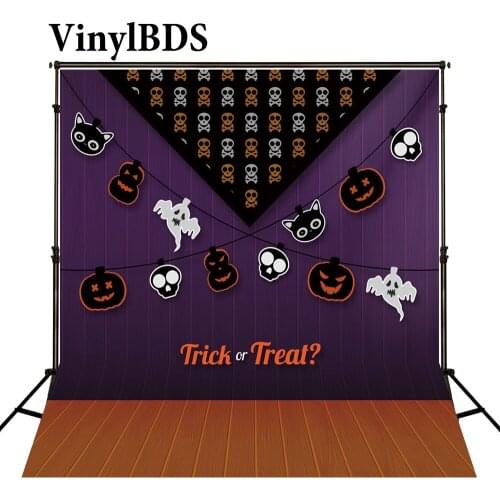 VinylBDS Photo Backdrops Pumpkins Skull Cat Photography Backdrops Halloween Ghost Purple Wall Photo Backdrops Background