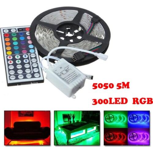 5M RGB Led Strip 5050 SMD Waterproof 60LED/M DC12V LED Strip Light 300 LEDs+44 Keys Remote Controller+12V 6A Power Adapter