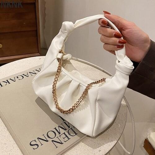 Folds Design Elegant Small Tote Bag Women PU Leather Handbags Fashion Chains Crossbody Hand Bag Female Travel Shoulder Bags