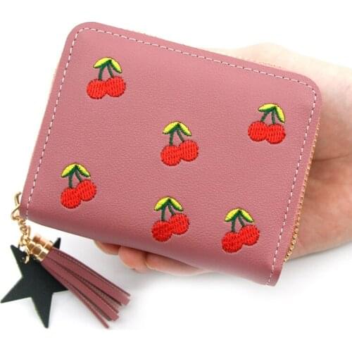 Women Short Wallets Embroidery Zipper Casual Handbag Clutch Bag Tassels Zipper Card Holder Coin Change Pocket