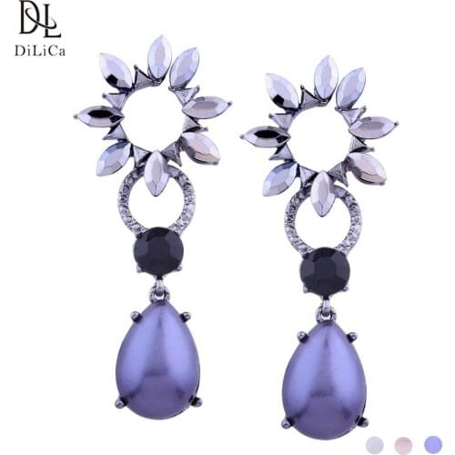 DiLiCa Fashion Womens Drop Earrings Simulated Pearl Crystal Statement Earrings Dangle Jewelry Fashion Geometric Earring
