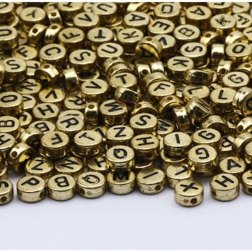 Golden Mix Acrylic Letter Beads 4x7mm Round Alphabet Spacer Loose Beads For Jewelry Making Diy Necklace Bracelet Accessories