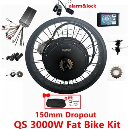 150mm dropout 72v 3000W Fat Bike Kit with alarm&lock 90-100km/h Rear wheel Motor Electric Fat Bicycle Conversion Kit fit SUPER73
