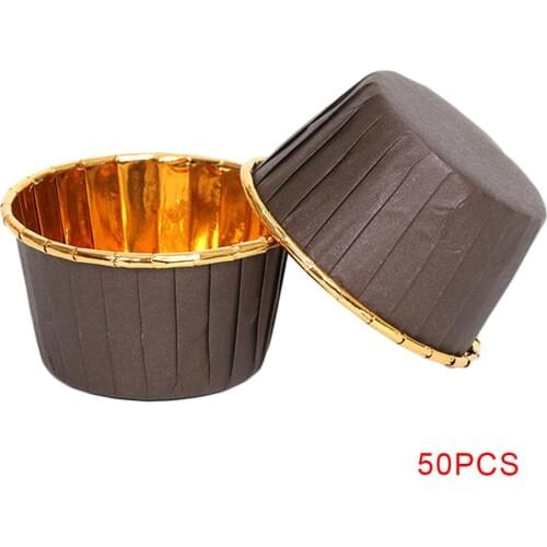 50pcs Cupcake Cups Disposable Muffin Liners Small Baking Cups Round Aluminum Foil Cake Desserts Trays Containers