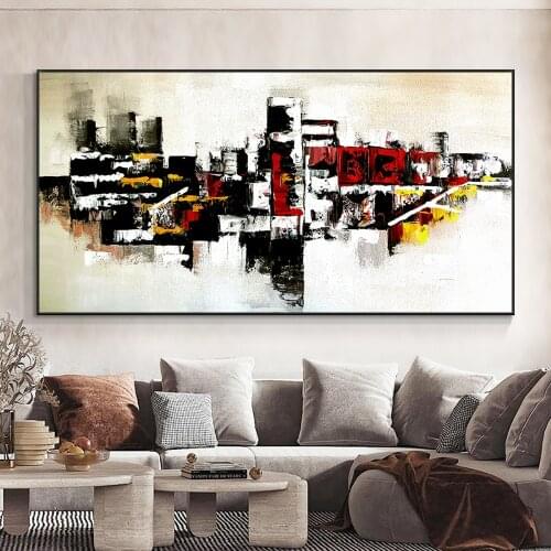 Abstract Red Yellow White Black Oil Painting 100% Hand Painted On Canvas Thick Textured Wall Art Painting For Home Decoration
