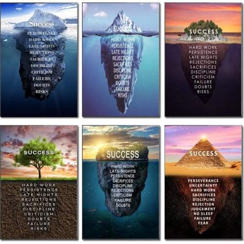 Iceberg of Success Canvas Poster Landscape Motivational Canvas Wall Art Quote Nordic Print Wall Picture for Living Room Modern