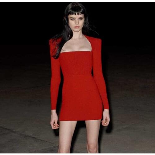 Free shipping Wholesale womans dress Red long sleeve Stretch tight Sexy club celebrity cocktail party bandage dress