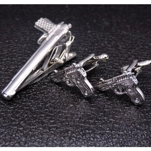 Free delivery, high quality men and women clothing brand tie clip, new fashion boutique 007 pistol Cufflinks tie clip
