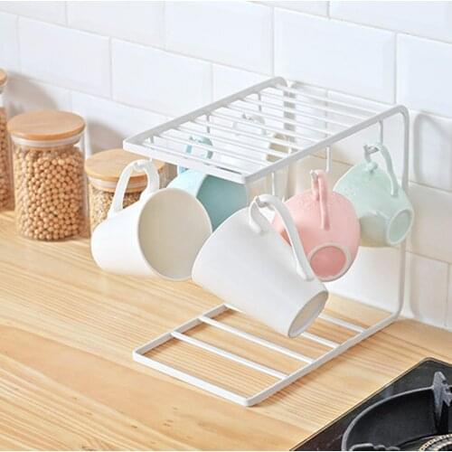 Household Creative Water Cup Hanger Simple Style Solid Color 6 Hooks Glass Coffee Cup Holder Storage Draining Rack