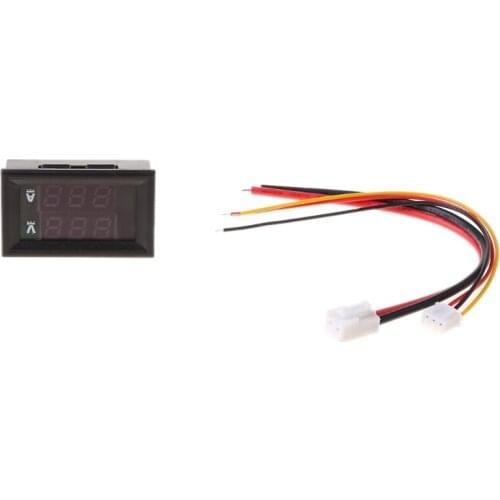 OOTDTY Mini Digital Voltmeter Ammeter DC 100V 10A Panel Amp Volt Voltage Current Meter Tester 0.28" Blue Red Dual LED Display