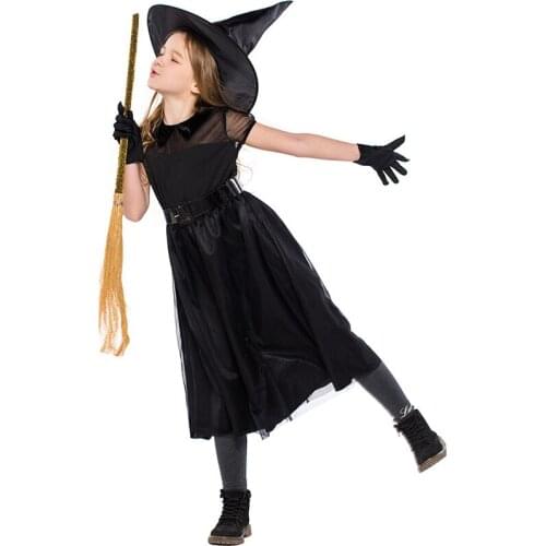 Childrens Halloween Witch Costume Black Mesh Little Witch Girl Dress Stage Performance Costume