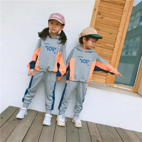 Unisex Kids Clothing Sets Korean Casual Color Stitching Sweatshirt Sweatpants 2pcs Toddler Boys Tracksuit Sport Suit for Girl