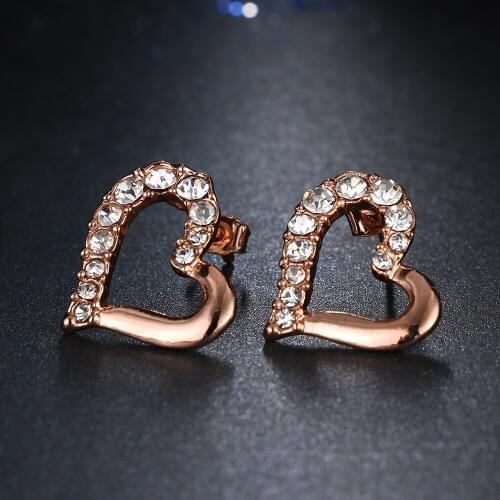 Emmaya Fashion Heart Crystal Stud Earrings Rose Gold Color For Woman New Christmas Gift Party