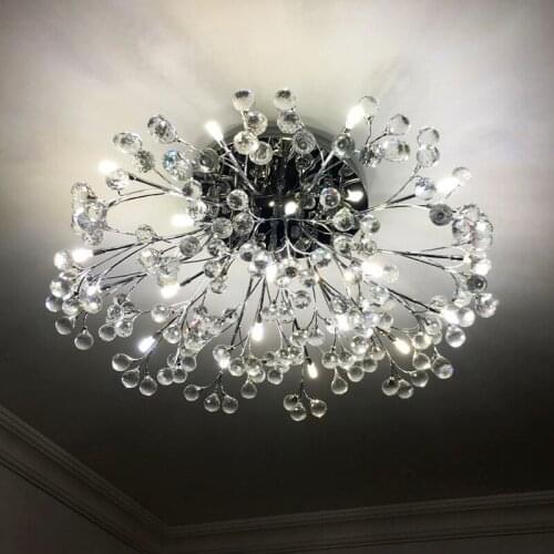 European round living room headlight crystal lamp creative American restaurant modern minimalist led ceiling lamp golden bedroom